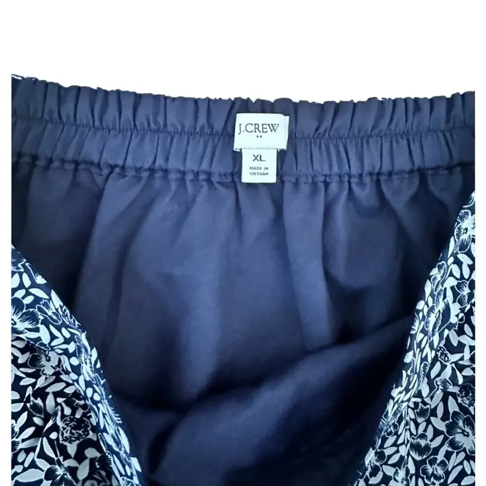 J.Crew A-Line Skirt Women's Size X-Large Navy White Floral Elastic Waist Pull-On